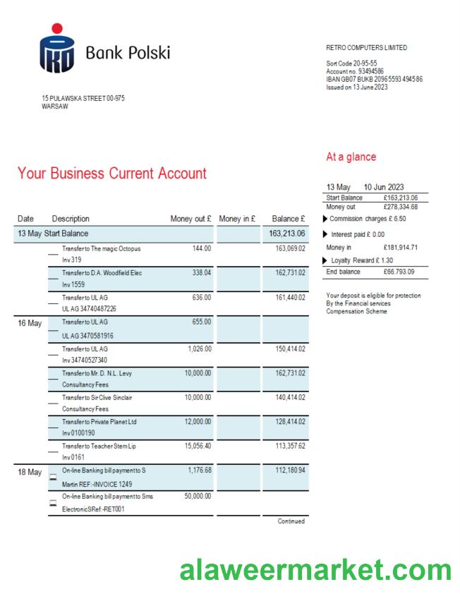 PKO Bank Polski corporate statement Word and PDF template